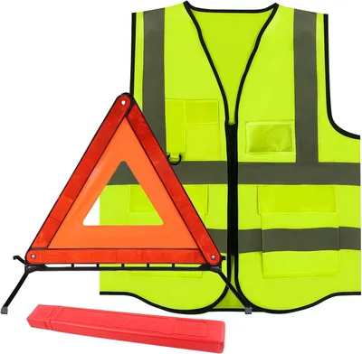 Produktbild von Warndreieck Set, mit Warnweste, faltbares Warndreieck, Tasche, für Autopenne