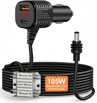Produktbild von Starlink Mini Kabeladapter mit Spannungswandler – 12V-Netzkabel mit Zigarettenanzünderstecker – für Wohnmobile