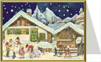 Image de Carte de Noël : construire un bonhomme de neige avec les enfants, illustrée de manière colorée