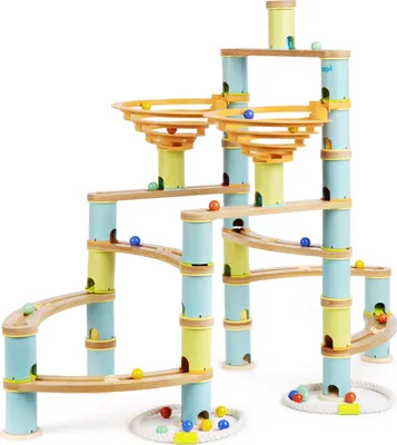 Zdjęcie produktu dla boppi marble run Przyjazny dla środowiska 138-elementowy drewniany labirynt bambusowy dla dzieci z 24 kulkami - zabawka konstrukcyjna dla chłopców i dziewczynek w wieku od 3 lat - opakowanie jumbo