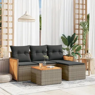 Produktbild von 5-tlg. Garten-Sofagarnitur mit Kissen Grau Poly Rattan 3259995