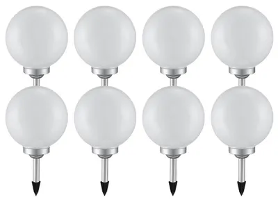 Zdjęcie produktu dla Lampa solarna z 8 diodami LED, kula, biała, średnica 20 cm, wysokość 62 cm