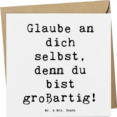 Produktbild von Mr. & Mrs. Panda Klappkarte Spruch Selbstvertrauen stärken - Weiß - Geschenk, anlasskarte, faltkarte, Glückwunschkarte, Vertrauem, innere Stärke, Zuversicht, doppelkarte
