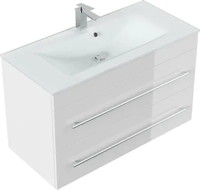 Produktbild von Badmöbel Vitro 1000 mit Glaswaschbecken SoftClose weiss hochglanz : Weiss hochglanz Varianten: Weiss hochglanz