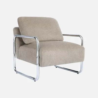 Produktbild von sweeek - Vintage-Sessel mit verchromtem Gestell und Chenille-Bezug - Dunkelbeige