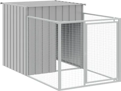 Image de vidaXL Niche pour chiens avec enclos gris clair 110x201x110 cm Acier galvanisé