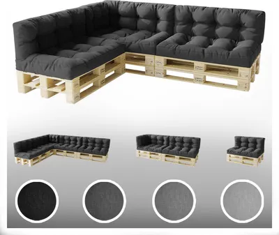 Obrázek produktu pro Set polštářů na palety Sedací polštář Zadní polštář Velikost a barva: 2DÍLNÝ SET (1x - 120x80x12 cm / 1x - 120x40x15 cm) TMAVĚ ŠEDÁ