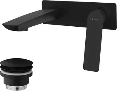 Immagine prodotto di Miscelatore per lavabo a parete con scarico (tappo) nero opaco