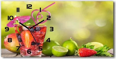 Produktbild von Wanduhr aus Glas – 60x30 cm - Glasbild - Glasuhr - Gehärtetes Glas - schwarze-zeiger - Fruchtcocktail