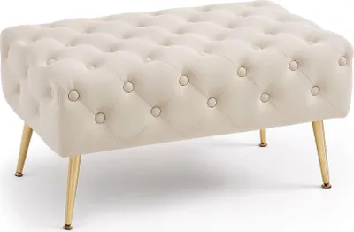 Zdjęcie produktu dla Ławka tapicerowana welurowa pikowana 80 cm MADRID Beżowa