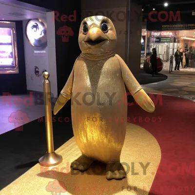 Produktbild von Maskottchenkostüm REDBROKOLY Goldener Pinguin mit Abendkleid und Umhang
