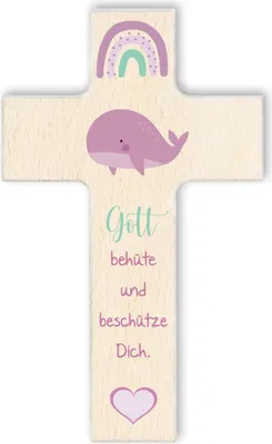 Produktbild von FRITZ COX Kinderkreuz "WAL" | christliches Geschenk für Kinder | "Gotte behüte und beschütze Dich" | von FRITZ COX rosa 15cm