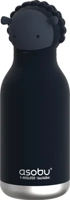A product shot of a black sheep-themed water bottle.