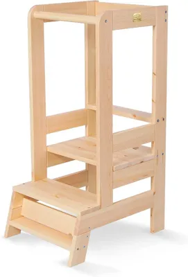 Imagen del producto de Silecomplaza - Torre de aprendizaje Montessori, con altura ajustable, para niños. Torre de aprendizaje a partir de 1 año. Taburete infantil seguro. Ayuda de madera para la cocina y el hogar, color natural