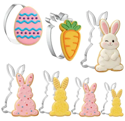 Produktbild von Osterkeksformen aus Edelstahl, 7-teilig, 3-21 cm, Osterhasenformen für Teig, ideal für Kekse, Plätzchen und Desserts.