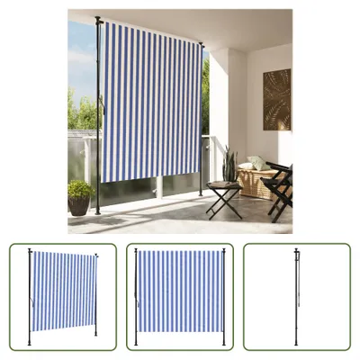 Produktbild von The Living Store Außenrollo Blau und Weiß 200x270 cm Stoff und Stahl