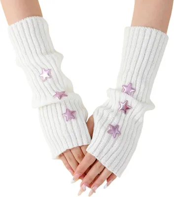 Imagen del producto de Muñequeras de punto con agujero para el pulgar, 30 cm, color blanco, para uso diario