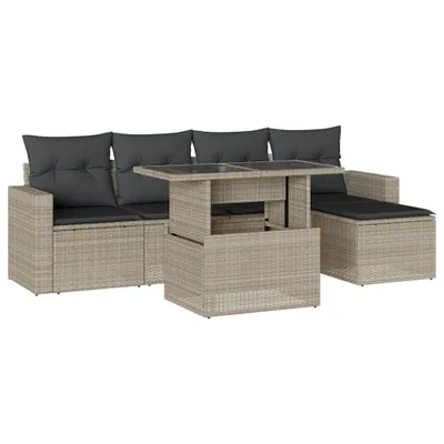 Image de vidaXL Ensemble de salon de jardin 6 pièces avec coussins gris clair Poly rotin