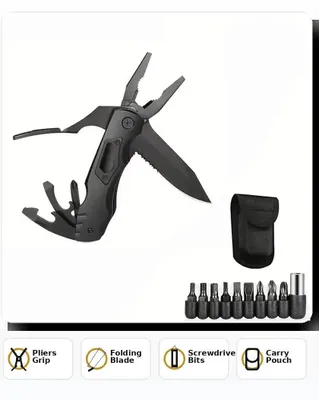 Image de Pince multifonction - Ensemble d'outils - Pliable - Embouts de tournevis - Pour travaux sur bois - Étui de rangement - Noir