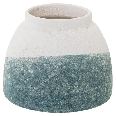 Keramik-Tafelvaas, Beige-Petrol, Sandtextur, 17x14 cm