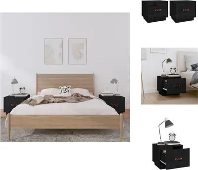 Produktbild von vidaXL Nachttische 2 Stk. Schwarz 40x34x35 cm Massivholz Kiefer -  Nachttische