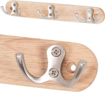 Produktbild von Kleiderhaken aus Holz mit 3 Haken aus Edelstahl, 27 cm – Wandkleiderhaken zum Anschrauben