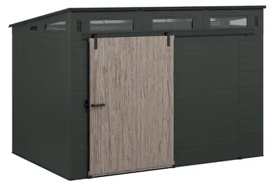 Produktbild von Suncast Gerätehaus in Holzoptik 328 x 222 x 227cm, mit Schiebetür, 13,7 m³ anthrazit
