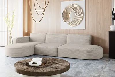 Zdjęcie produktu dla Designerski Narożnik, Sofa w kształcie litery L MODENA, tkanina Poso Beżowy Lewy