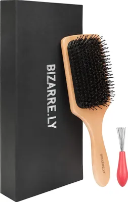Produktbild von Bizarre.ly Wildschweinborsten Naturhaarbürste mit Bürsten Reiniger Holzpaddel Haarbürste mit Geschenkbox Haar Entwirrung für Langes, Lockiges &