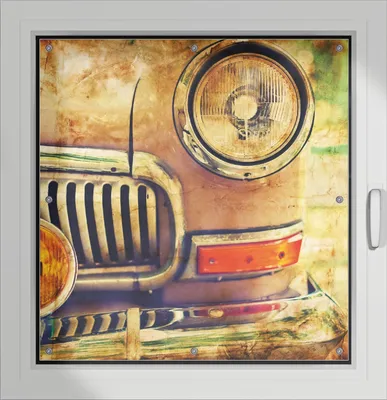 Produktbild von Wallario Lichtschutzbild, Dekorativer Sichtschutz Sonnenschutz 96 x 100 cm mit Motiv: Antiker Oldtimer in Sepiafarben - Frontansicht - Verdunklung ohne Bohren