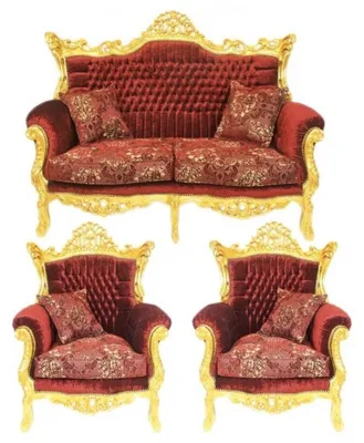 Produktbild von Casa Padrino Barock Wohnzimmer Set Master Bordeaux Muster Samtstoff / Gold - 2er Sofa + 2 Sessel - Limited Edition!