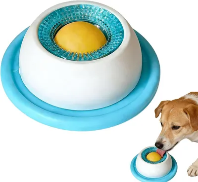 Immagine prodotto di Ciotola Lenta a Sfera per Cani, Dispenser per Yogurt e Snack, Blu
