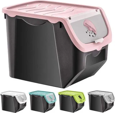 Image de Boîte de rangement Unyqoos® pour légumes et fruits – Boîte de conservation pour oignons, pommes de terre, ail, 12 litres, plastique, 23,5 x 30 x 23,5 cm, couvercle rose, antidérapante