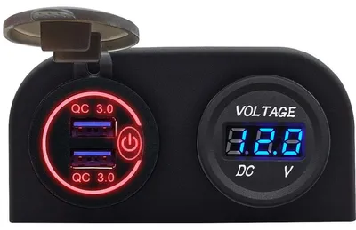 Produktbild von ProRide 12V USB Auto-Ladegerät 2 Ports QC3.0 mit Voltmeter und Schalter