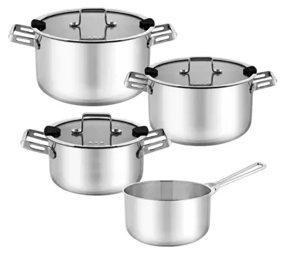 Produktbild von Hascevher Venedik Edelstahl-Topfset 7-teilig in 4 Größen inkl. Milchtopf