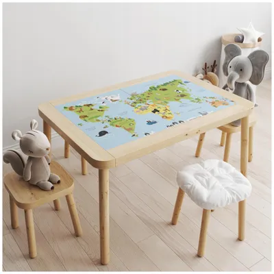Zdjęcie produktu dla Naklejka stolik IKEA FLISAT motywy dla dzieci Mapa Świata