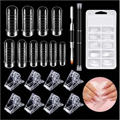 Produktbild von 100 Stück Dual Nail Forms Set, Nagelverlängerung Doppelte künstlicher, Nagelverlängerung Verlängerung Nagel Gel Formen Nagelform Set mit Dual-Ended Nagel Pinsel, für UV-Acryl Nagel Werkzeug | Nagelstudio DIY Maniküre