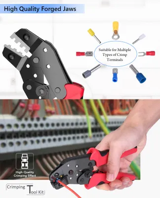Immagine prodotto di Set di utensili di crimpatura con custodia, pinza a cricchetto per cavi, 4 inserti intercambiabili, campo di regolazione, crimpatrice multifunzione per diversi tipi di capicorda a crimpare