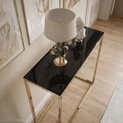Obrázek produktu pro Konzolový stolek MODERN GLASS GOLD CHROM 100 cm zlatý chrom / černé sklo
