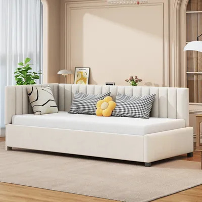 Produktbild von Schlafsofa mit Bettfunktion und Lattenrost, 90x200cm, Einzelbett, Polsterbett, Samt