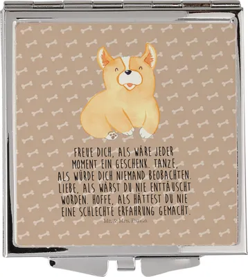 Produktbild von Mr. & Mrs. Panda Schminkspiegel Corgie - Hundeglück - Geschenk, Kleiner Spiegel, Lebensfreude, Klappbarer, klappbar, Sprüche, Kosmetikspiegel, Lebensfroh, Hund, Spruch