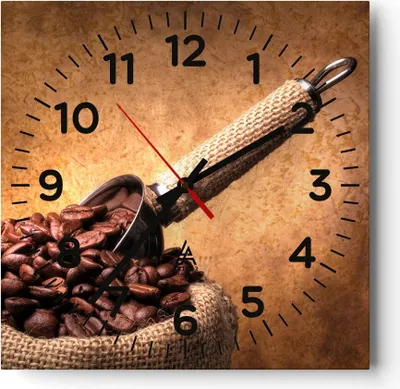 Produktbild von Wanduhr - Quadrat - Glasuhr - Kaffee Getreide geröstet - 30x30cm - Schleichendes Uhrwerk - Lautlos - zum Aufhängen bereit - Dekoration Modern - Wanddekoration aus Glas - C4AC30x30-2536