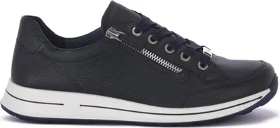 A single navy blue sneaker is shown from the side against a white background.