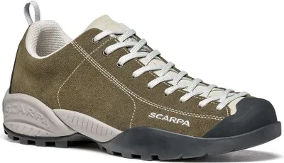 Mojito Lifestyleschuh von Scarpa in Olivgrün mit grauen Schnürsenkeln und Gummisohle.