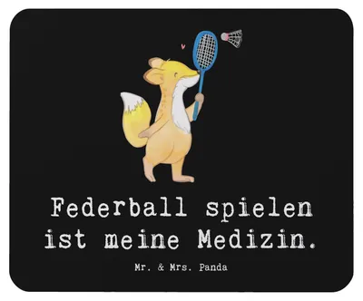 Produktbild von Mr. & Mrs. Panda Mousepad Fuchs Federball spielen - Schwarz - Geschenk, Mauspad, mousematte, Mouse Pad, Badminton, pc mausunterlage