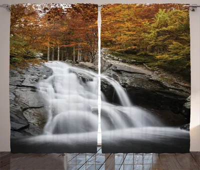 Produktbild von ABAKUHAUS Landschaft Rustikaler Vorhang, Herbstbäume mit See, Wohnzimmer Universalband Gardinen mit Schlaufen und Haken, 280 x 260 cm, Orange Weiß und Grün