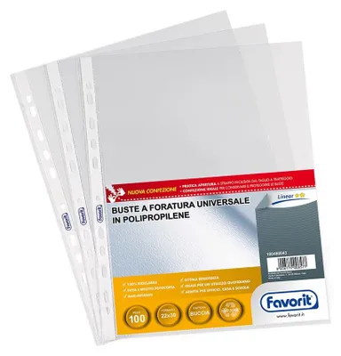 Produktbild von Favorit Hüllen Lochung Universal 100 Umschläge, 22 x 33 cm, transparent