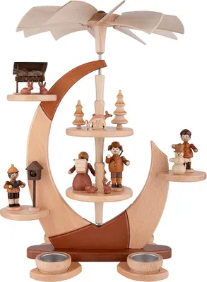 Produktbild von 2-stöckige Teelichtpyramide Design "Segel" - mit Bestückung (42cm) von Zeidler Holzkunst