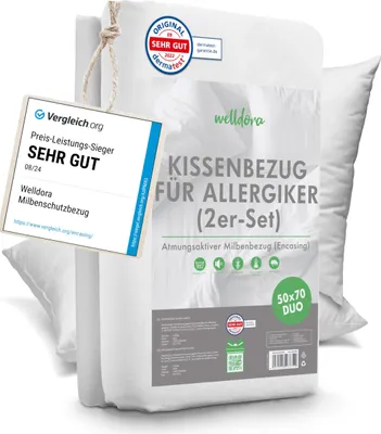 Produktbild von Welldora Milbenbezug Kissen 50x70 Allergiker Kissenbezug fachärztlich empfohlen Hypoallergene Bettwäsche premium Luxus