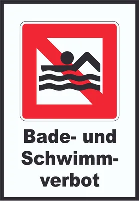Produktbild von Schwimmen und Baden verboten Symbol und Text A6 Rückseite selbstklebend